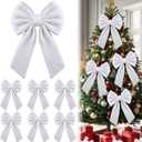 6 Pcs Knitted Large White Christmas Bows 18in Big Crochet Christmas Tree Bow Neutral Ribbon Bow Hanging for Tree Topper Winter Party Wreath Garland Fireplace Holiday Decorations
