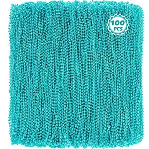 Huskein 100 PCS Lakeblue Beads Necklaces, 33" Round Beads Bulk, Mardi Gras Parade Accessories, Costume Necklaces for Parade Favors Accessories Decorations Festive Event Gender Reveal Party Supplies