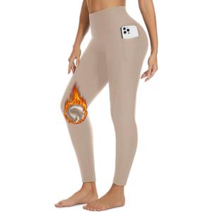 FULLSOFT Fleece Lined Leggings with Pockets for Women - High Waisted Thermal Warm Yoga Pants Winter Workout Leggings (Small-Medium, 05-light Apricot)