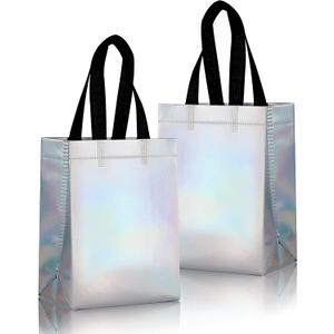 JCBZAMZ 25 Pack Iridescent Reusable Gift Bags with Handles Bulk, Holographic Rainbow Small Gift Bag for Women Kids, Eco-Friendly Non-Woven Party Favor Goodie Bags for Birthday, Valentine, Baby Shower, Wedding Treats