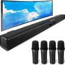 TV Soundbar Speaker with Bluetooth/AUX/USB/TF/Coaxial, Sound Bar for Smart TV with 4 Wireless Microphones, Surround Sound System for TV (Full Black, 4mic)