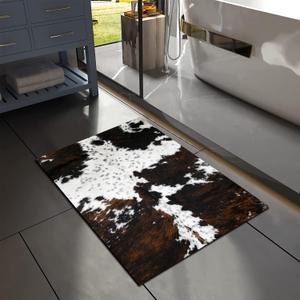 MUGINYU Western Cowhide Cow Print Bath Mat, Farmhouse Cowboy Decor Western Bathroom Rug Quick Dry Absorbent Non-Slip Bathroom Rugs Thin fit Under Door Floor Mats 16"*24" W*L
