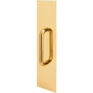 Prime-Line J 4716 Pull Plate, 3/4 In. Round Handle, 3-1/2 In. x 15 In., 605 Polished Brass (Single Pack)