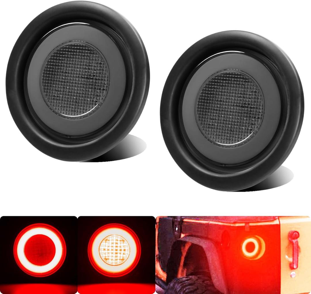 2pcs Smoked Lens 4 inch Round Red 64 LEDs Trailer Trucks Halo Brake Stop Running Turn Signal Tail Lights w/Rubber Grommet Sealed Waterproof IP67 For RV/Van, DC 12V
