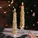 Eywamage Gold Christmas Tree Candles with Remote Set of 2, Real Wax Flickering Flameless LED Taper Candles Battery Operated