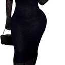 Women's Elegant Bodycon Midi Dress Lace Party Cocktail Wedding Guest Dress (Large, Black)