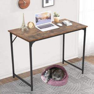 BLKMTY Computer Desk 39" Home Study Desk Office Workstation Large Writing Desks Modern Simple Style PC Table Easy Assembly Computer Table Industrial Style Wood Metal Frame, Vintage (Brown)