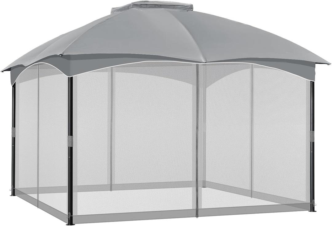 COWVIE Gazebo Replacement Netting Screen, 10' x 12' Universal Gazebo 4-Panel Mosquito Sidewalls with Double Zippers for Outdoor Patio (Only Netting) (Light Grey)