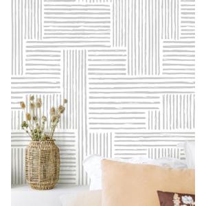 Naphite Grey Modern Peel and Stick Wallpaper Boho Striped Line Contact Paper for Cabinets Drawers Geometric Self Adhesive Removable Wallpaper for Bedroom Bathroom Waterproof Wall Decor511.8 in17.3in (Gray)