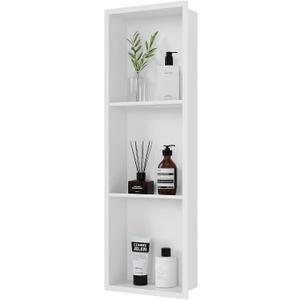 Qeke Stainless Steel Shower Niche 12" X 36", No Tile Needed Wall Niche Three-Tier, Recessed Shower Shelf for Bathroom Storage, Matte White