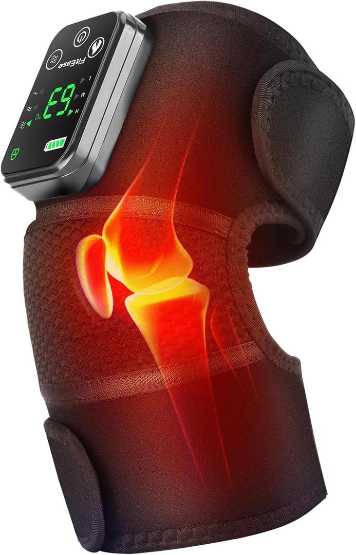 Cordless Knee Massager - Heat & Vibration Knee Massaging Pad - Black 1 Pack (One Size)