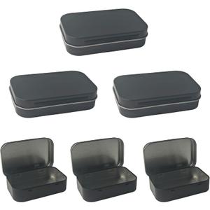 Pson 6Pcs 3.7 x 2.4 x 0.8 Inch Metal Hinged Tin Rectangular Box Containers with Lids for DIY Crafts, Candy, Jewelry, Tea, Spices, Pills(Black)