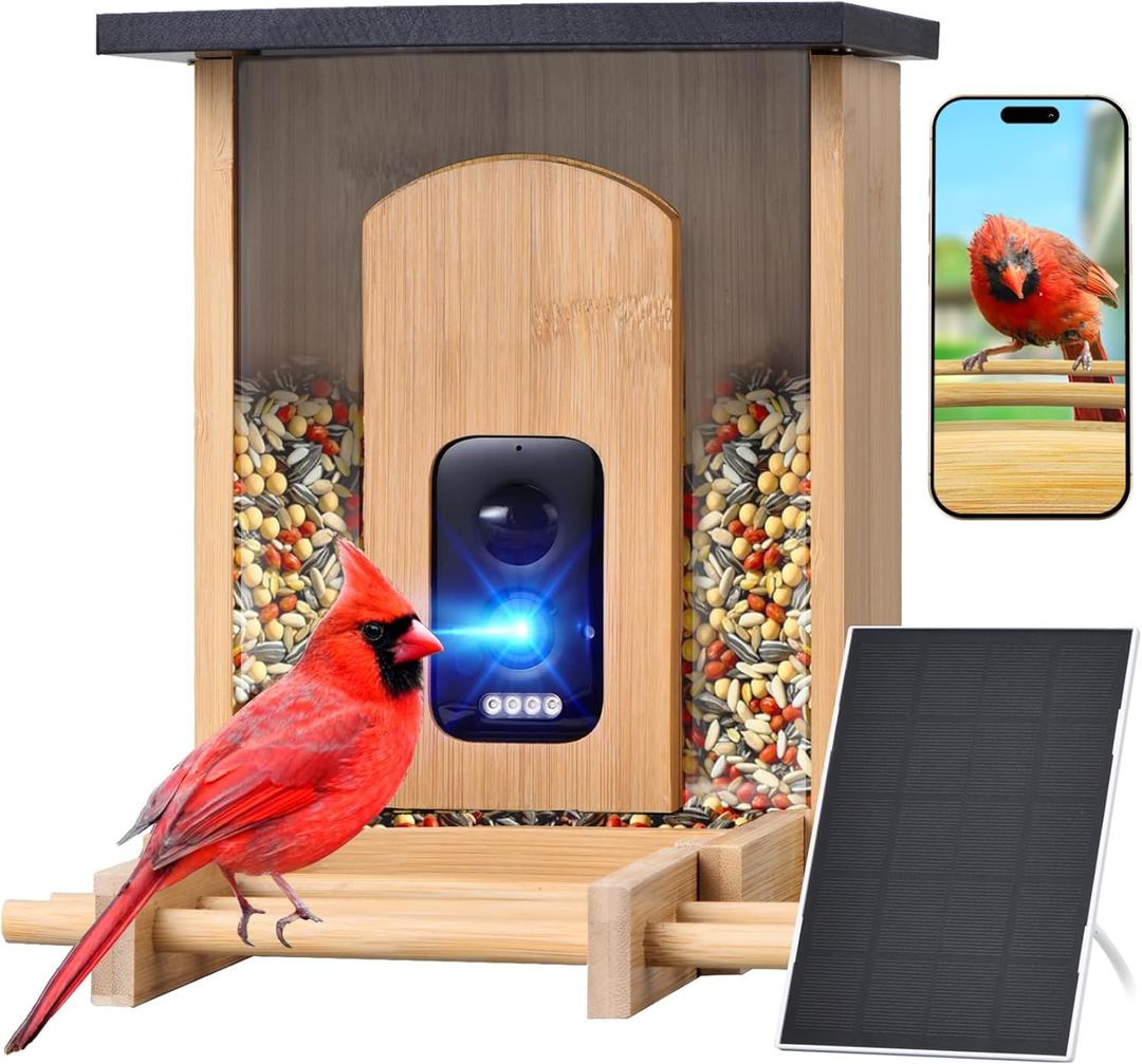 Camera Bird Feeder,Smart Bird Feeder with Camera,High-End Bamboo Birds Watching Cam,2K HD Came Solar Powered,AI Identify 16000+,Auto Capture Birds & Notify in Time, Ideal Gift for Backyard Birder