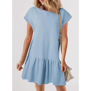 BLENCOT Womens Summer Dresses Casual Cap Sleeve Spring Ruffle Mini Sporty Sweatshirt Trendy Tshirt Dress