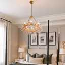 Gold Tree Branch Pink Crystal Chandelier, Grace Flower Chandelier, 6-Light Girl's Room Chandelier, Hanging Light Fixture Bedroom for Dining Living Room Nursery Kid's Room Entryway, E12 Bulb Included
