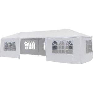 MCombo 10x30 Feet Outdoor Canopy Tent Wedding Party Waterproof Gazebo Pavilion with Removable Sidewalls 6053 (White) (10‘x30'-7pc / White)