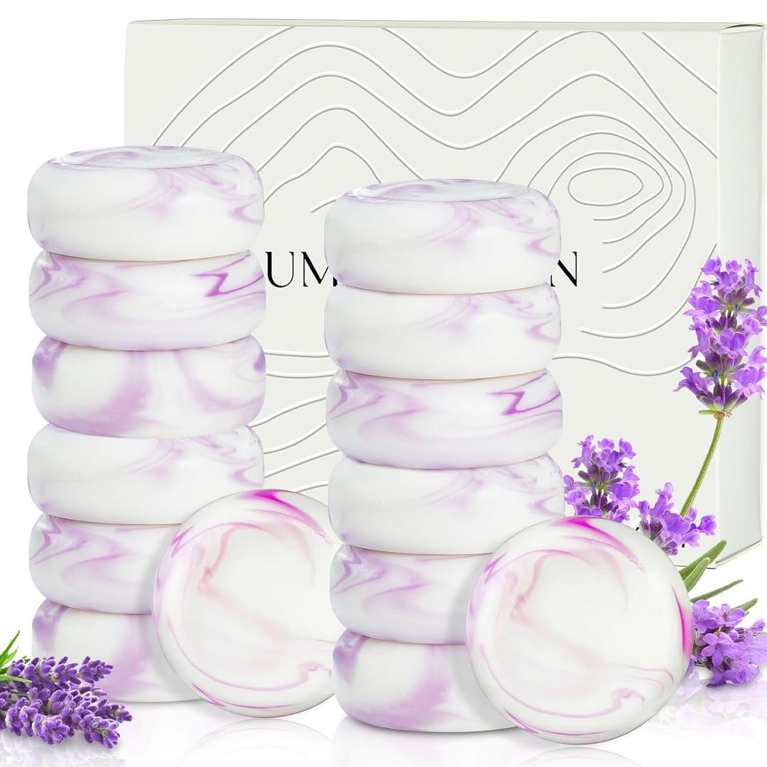 14 Pack Travel Size Lavender Soap, Individually Wrapped Handmade 4-In-1 Mini Hotel Soap Bars with Shea Butter, Olive Oil, Creamy Lather, Eco-Friendly, 0.7 oz (Purple)