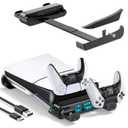 Tokluck PS5 Slim/Pro Horizontal Stand, PS5 Cooling Station with Dual Controller Charger for Disc & Digital Versions, 3-Level Cooling Fan - Black (NOT Fit 2020 PS 5 Regular Version)