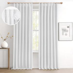 IVAPUPU Linen Pinch Pleated Full Blackout Curtains for Bedroom - 2 Pages Black Out White Curtains 108 Inch Long 2 Panel for Living Room Darkening Thermal Window Curtain Drapes with 16pc Hooks