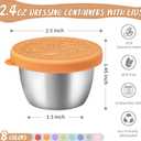 SANEXC 8 Pack - 2.4 Oz Small Salad Dressing Containers To Go, Leakproof Condiment Containers with Lids Reusable Stainless Steel Sauce Cups for Lunch Boxes Kitchen Storage Picnics Travel Meal Prep