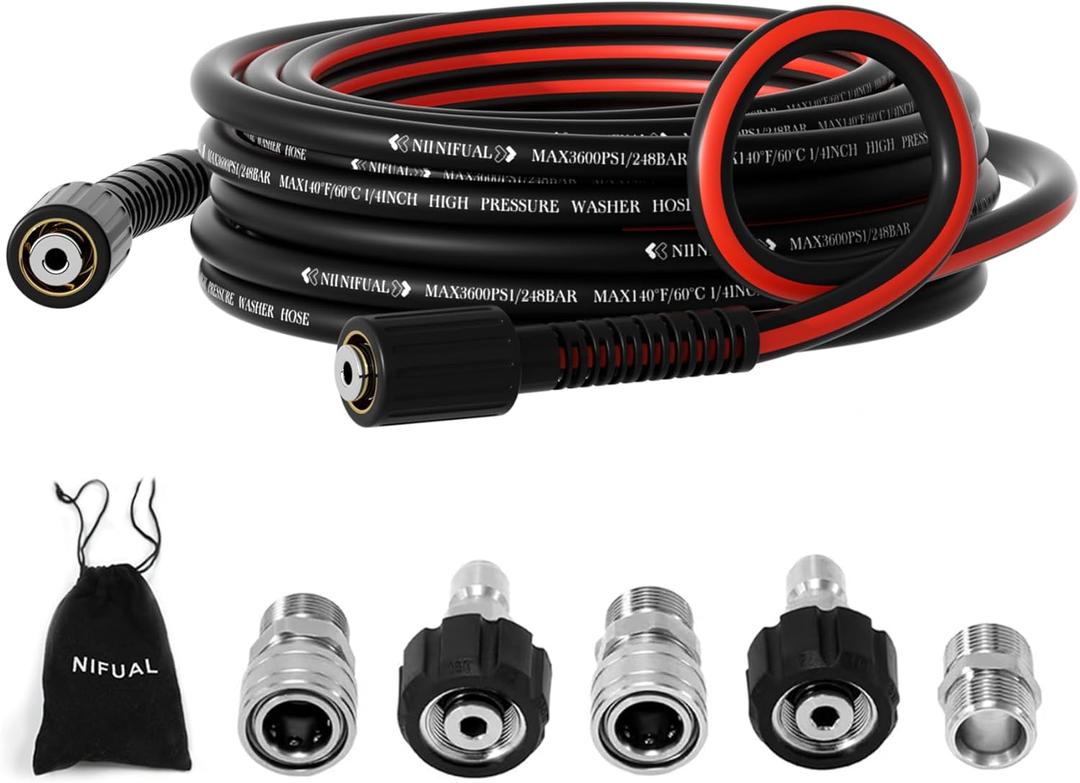 Pressure Washer Hose 1/4",Kink Resistant M22 14mm Fittings & 3/8'' Quick Connect Kit, Power Washer Hose Extension Replacement Hose for Gas Electric Pressure Washer - 3600 PSI(25FT)