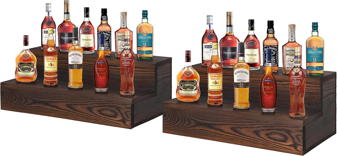 Bottle Display Shelf, 2 Pack Wood Bar Shelf,Tabletop Wine Rack, Bottle Stand for Liquor Display, Home Bar Display