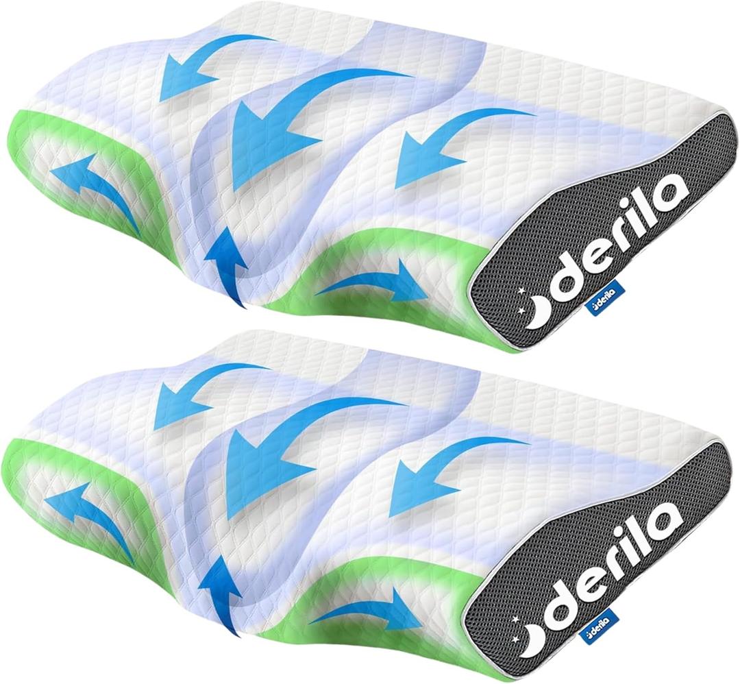 Derila Cervical Queen Size Pillow for Sleeping - Ergonomic Neck Support Pillow for Neck & Shoulder Pain Relief - Side, Back, Stomach Sleepers - Contour Best Bed Anti-Snoring Pillows for Sleeping