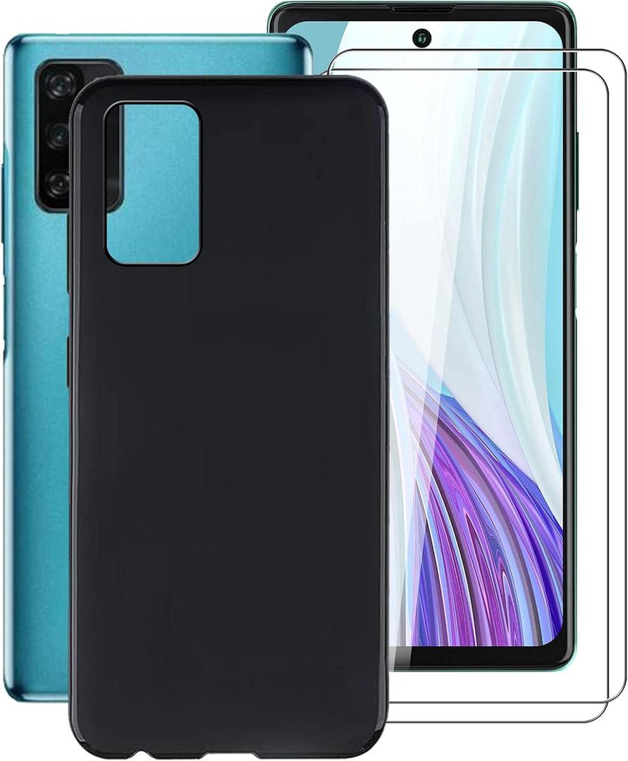 Case for Blackview A100 (6.67"), with [ 2 x Tempered Glass Protective Film] Black Soft Silicone Protective Cover Bumper Shockproof Phone Case for Blackview A100 - Black