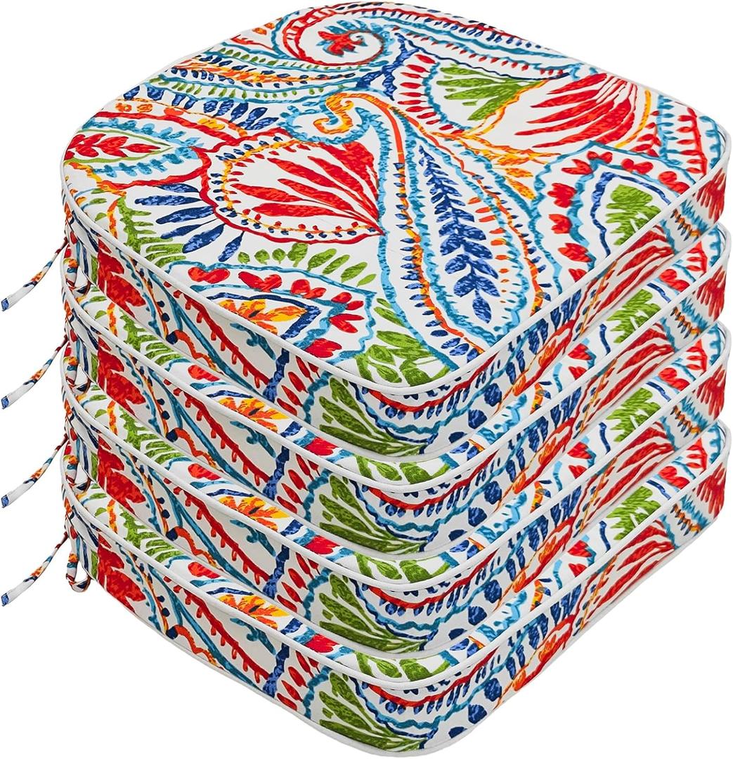 JMGBird Outdoor Chair Cushions Set of 4 Patio Cushions D16 x W17 Inch with Ties, Outdoor Chair Pad for Patio Furniture Upgrade Thicker (Paisley Patten)