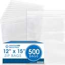 Spartan Industrial - 12 X 15 (500 Count) 2 Mil Clear Reclosable Zip Plastic Poly Bags with Resealable Lock Seal Zipper