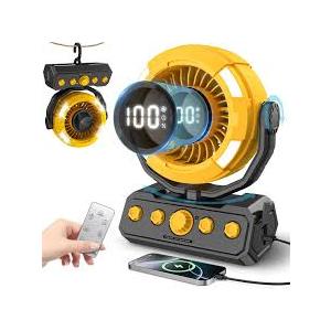 Uniqwamo Battery Powered Fan, Rechargeable Fan Portable, 180° Pivot Battery Operated Fan with Light, Timer, 360° Rotation Hanging Hook, 100 Speeds Camping Fans for Tents, Fishing, RV, Jobsite, Picnic 