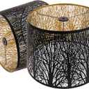 Lampshade Drum Lamp Shade Set of 2, 12" Top x 14" Bottom x 10" High (Spider Fitter) Metal Black Gold Lamp Shades for Bedside Light, Table&Floor Lamps, Art Etched Lampshades Replacement, Easy Assembly