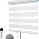 Motorized Zebra Blinds with Remote, Smart Dual Layer Automatic Shades with Privacy Light Control, Cordless Electric Blackout Blind for Indoor Windows, White, 27" W x 72" H