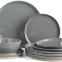 Famiware Saturn Dinnerware Sets, 12 Pieces Dish Set, Plates and Bowls Sets for 4, Dark Gray