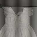 MEROKEETY V NECK FLUTTER SLEEVE FLORAL LACE TIE BACK MINI DRESS, LARGE, WHITE