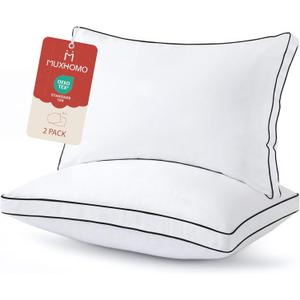 MUXHOMO Bed Pillows King Size Set of 2, Gusseted Sleeping Pillows for Side, Back, and Stomach Sleepers, Hotel Quality, Oeko-Tex Certified Fluffy Supportive Down Alternative Filling, White, 2 Pack