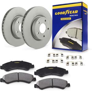 Goodyear Brakes PRK47697F | Front Brake Kit w/Pair (2) of Coated Brake Rotors & Carbon-Ceramic Brake Pads fit Buick Rainier 05-04; Chevrolet Trailblazer 05-02 & More - See Applications Below