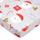 JISEN Christmas Crib Sheet Santa Claus Fitted Crib Sheet for Boys Girls Crib Mattress Cover Baby Sheet for Standard Crib and Toddler Mattress Soft Breathable Baby Bed Sheet for Neutral 52x28 Inch Grey