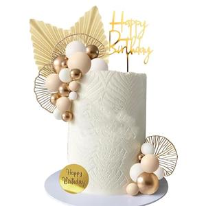 White Gold Balls Cake Toppers Balls Birthday Cake Decorations for Birthday Boho Wedding Baby Shower Party Decoration (White Khaki Gold)