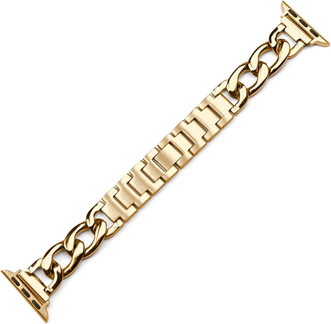 for Apple Watch Band Watch Series 7/6/5/4/3/2/1 Accessories 38mm 40mm 42mm 44mm Belt Loop Bracelet Cowboy Chain Strap Wrist Watchband (Color : Gold, Size : 44mm 42mm)