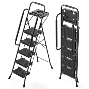 5 Step Ladder with Tool 5-step tool tray and handrail, Black