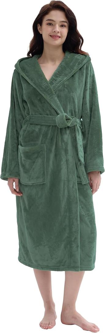 Amorbella Premium Plush Robe for Women Long Fluffy Fleece Robe Winter Warm Bathrobe with Pockets (L)