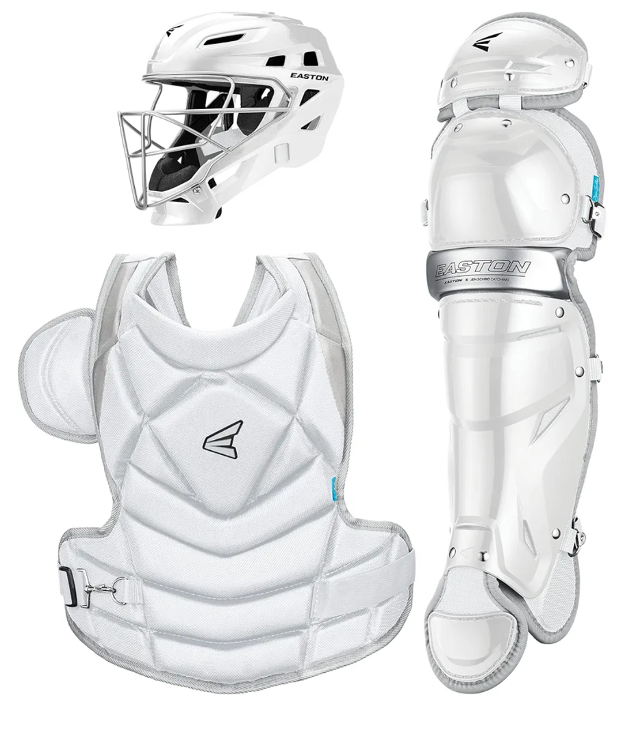 Easton | JEN SCHRO The Fundamental Fastpitch Softball Catcher's Equipment | Box Set | NOCSAE Certified | White, Size Small