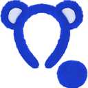 Toulite Bear Ears Headband and Tail Set Halloween Bear Costume Cosplay Accessories Women Animal Ear Headwear for Party (Royal Blue)
