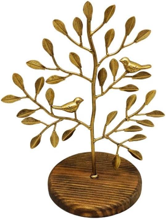 Birds Tree Jewelry Stand Organizer Wood Base | Sturdy & Elegant Art Design Decor | Earring Necklace Ring Bracelet Watch Jewel Accessories Car Key Holder Rack Tower | Bronze