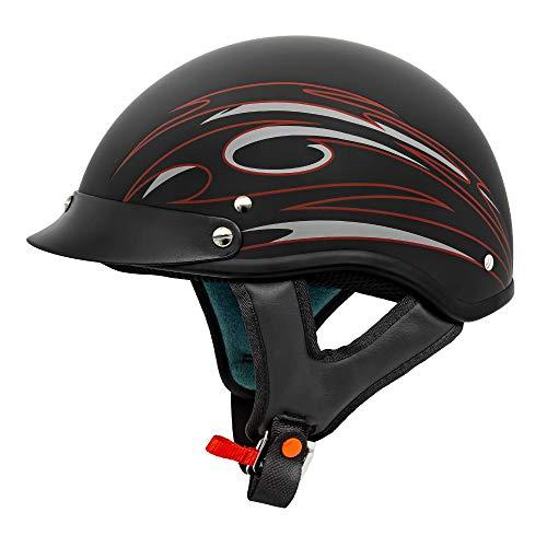 VCAN Cruiser Solid Flat Black Half Face Motorcycle Helmet (Red Blade, Large)