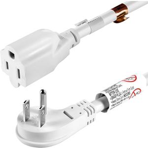 VSEER 2Feet 1875W 15A 14AWG Flat Plug Heavy Duty Extension Cord Outlet Saver 3-Prong Grounded Short Power Extension Cord,UL Listed (2FT, White)