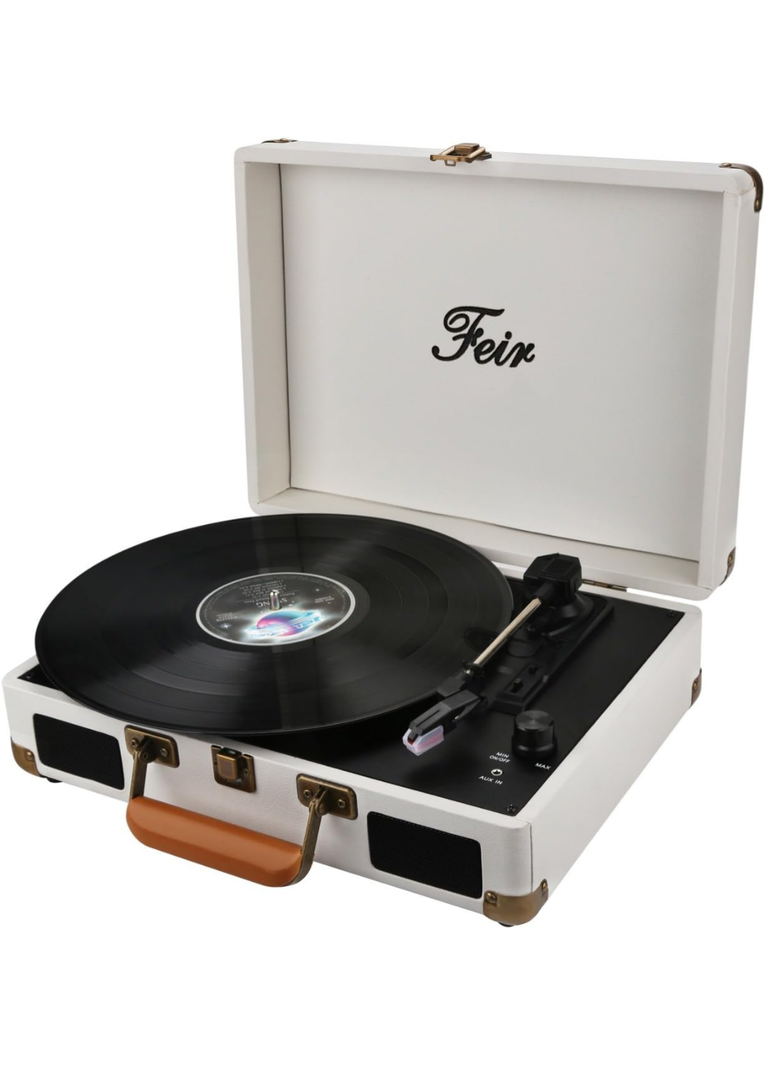 Vinyl Record Player Bluetooth with Speakers 3 Speed Portable Turntable Suitcase Built in 2 Speakers RCA Line Out AUX Headphone Jack PC RecorderWhite