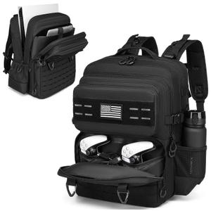 BISKLNDN Tactical Gaming Backpack for PS5, Travel Carrying Case for PS5/PS5 Pro/PS5 Slim/PS4, Console Laptop Backpack Bag with Protective Liner for Playstation 5, 15.6" Laptop, Controllers & Accessory
