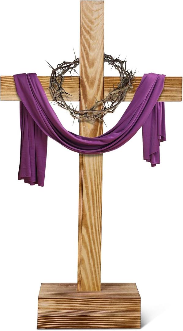 Lineshading 21 Inch Large Wood Cross Unfinished Standing Cross He Is Risen Outdoor Cemetery Decorative Jesus Christ Catholic Crafted Wall for Home Wedding Communion Church Decor